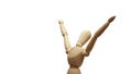 wooden mannequin with hands up exulting rotating loop seamless footage 4k