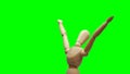 Wooden mannequin with hands up exulting rotating loop seamless footage 4k green screen