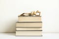 Wooden mannequin manikin lie down and rest on the books. He is thinking of mastering the material. Royalty Free Stock Photo