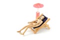 Wooden mannequin taking sunbath in deck chair Royalty Free Stock Photo