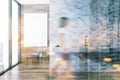 Wooden and marble bathroom interior, sink blur Royalty Free Stock Photo