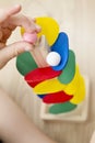 Wooden marble race tower. Children toy for happy fun play. Royalty Free Stock Photo