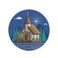 Marine Church Seaside Icon in Line Art Royalty Free Stock Photo