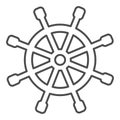 Wooden marine wheel thin line icon, nautical concept, ship helm sign on white background, Shipboard steering wheel icon Royalty Free Stock Photo