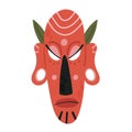 Wooden mask, tribal red face totem, ritual head, wood ethnic idol tribe sculpture