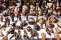 Wooden masks and figures of African culture at the flea market i