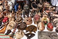 Wooden masks and figures of African culture at the flea market i