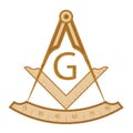 Wooden masonic square and compass symbol