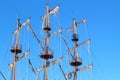 Wooden mast of the ship against the blue sky Royalty Free Stock Photo