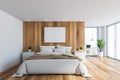 Wooden master bedroom with home office and poster Royalty Free Stock Photo