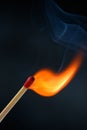 Wooden match stick with red head ignited and burning bright big fire flame Royalty Free Stock Photo