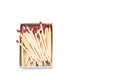 Wooden matches stick with red head in a match box on a white backgroud Royalty Free Stock Photo