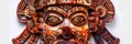 Wooden Mayan Mask Isolated, Carved Mexican Tribe Mask, Wooden Masks of Maya on White