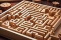 Wooden maze game board on the table
