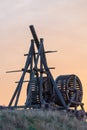 Wooden Medieval Catapult Ballistic Device. Ancient Military Technology Royalty Free Stock Photo