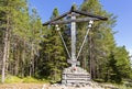 Wooden memorial cross by the road to Sekirnaya mountain on Bolshoy Solovetsky island, Arkhangelsk region