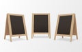 Wooden menu chalkboards realistic set. Bar, cafe, restaurant outdoor, street boards.