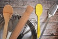 Wooden and metal cookings utensils Royalty Free Stock Photo