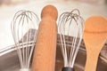 Wooden and metal cookings utensils Royalty Free Stock Photo