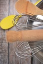 Wooden and metal cookings utensils Royalty Free Stock Photo