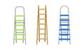 Wooden and Metal Step Ladder for Domestic and Construction Need Vector Set