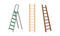 Wooden and Metal Step Ladder for Domestic and Construction Need Vector Set