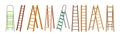 Wooden and Metal Step Ladder for Domestic and Construction Need Vector Set