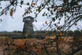 Wooden mill. Cloudy autumn day in a countryside mill village