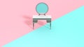 Wooden mirror dressing table with two color background 3d illustration