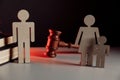 Wooden model of couple and judge gavel. Divorce concept Royalty Free Stock Photo