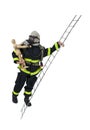 Wooden Model Fireman Rescuing Child on a Ladder Royalty Free Stock Photo