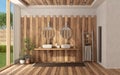 Wooden modern bathroom with double wahbasin Royalty Free Stock Photo