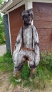 Wooden Elk statue in Fatmomake kyrkstad on the Wilderness Road in Vasterbotten, Sweden