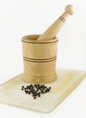 Wooden mortar and pestle