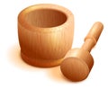 Wooden mortar and pestle isolated on white background Royalty Free Stock Photo