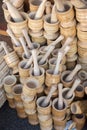 wooden mortars and pestles as a kitchenware Royalty Free Stock Photo