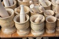wooden mortars and pestles as a kitchenware Royalty Free Stock Photo