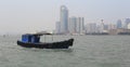 Wooden motor boat sailing