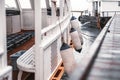 Wooden motorboat moored to a landing stage Royalty Free Stock Photo