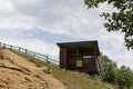 Wooden mountain shelter for rest near path toward Stob pyramids, west share of Rila mountain, Kyustendil region