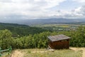 Wooden mountain shelter for rest near path toward Stob pyramids, west share of Rila mountain, Kyustendil region