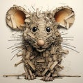 Intricate Composition: A Hyperrealistic Wood And Paper Mouse