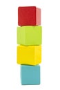 Wooden multicolor construction cubes bricks isolated on the white background