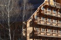 Wooden multistage hotel for skiers and tourists