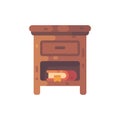 Wooden nightstand with a book flat illustration. Bedside table icon