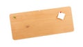 Wooden notice board with blank paper and pushpins on white background Royalty Free Stock Photo