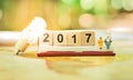Wooden number block 2017 Happy New year day concept