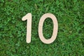 Wooden number 10 on grass and clover background