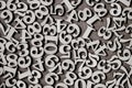 Wooden numbers from zero to nine on a gray background, abstract background. Royalty Free Stock Photo