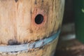 Wooden Oak Wine Barrel Close Up with Hole Royalty Free Stock Photo